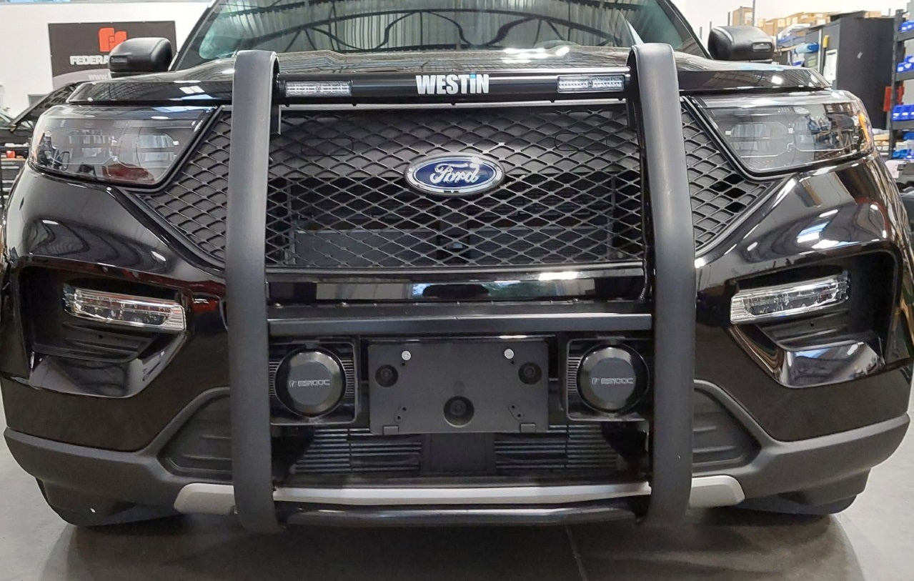 Front view of a black Ford vehicle with Westin grille guard 